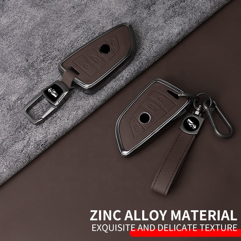 Cheap Wholesale Metal Car Key Cover Key Chain Accessories For BMW Car Key Leather Cover Case Protective Shell Holder