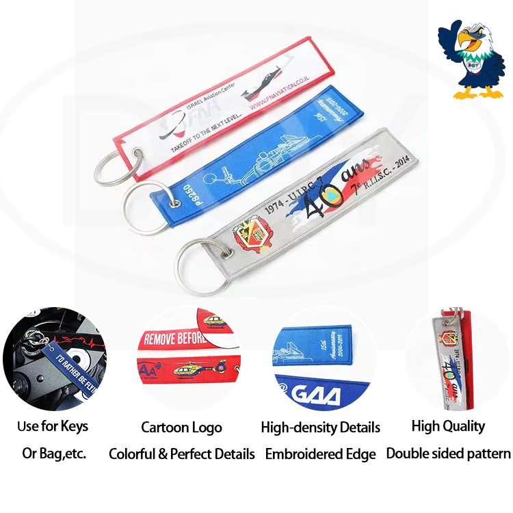Embroidered Keychains OEM Factory Custom Made Logo Embroidery Key Chains for Airplane Remove Before Flight