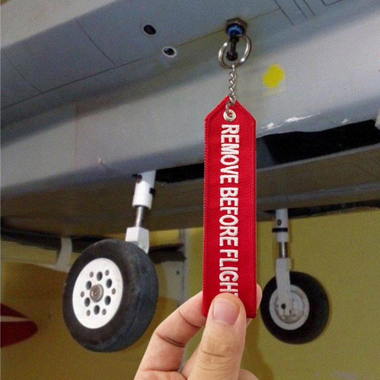 Embroidered Keychains OEM Factory Custom Made Logo Embroidery Key Chains for Airplane Remove Before Flight