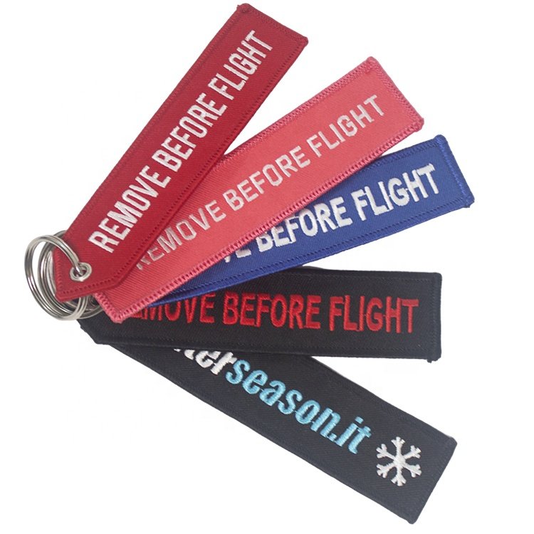 Embroidered Keychains OEM Factory Custom Made Logo Embroidery Key Chains for Airplane Remove Before Flight