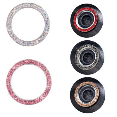 Bling Car Decor Double Crystal Car Bling Ring Emblem Sticker Bling Car Accessories Sets For Start Engine Ignition Button Key