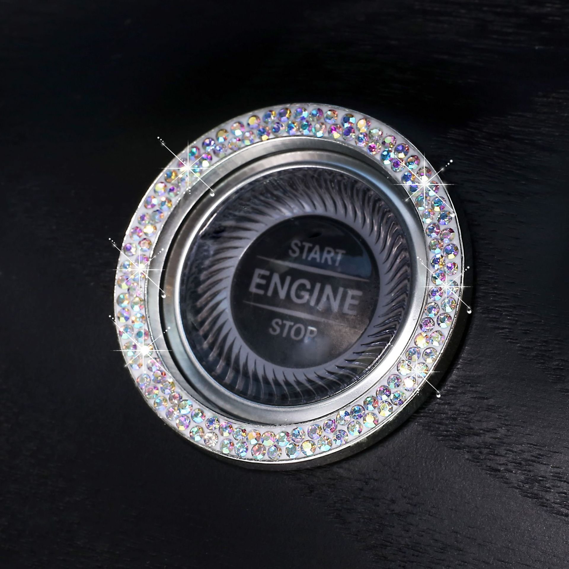 Bling Car Decor Double Crystal Car Bling Ring Emblem Sticker Bling Car Accessories Sets For Start Engine Ignition Button Key