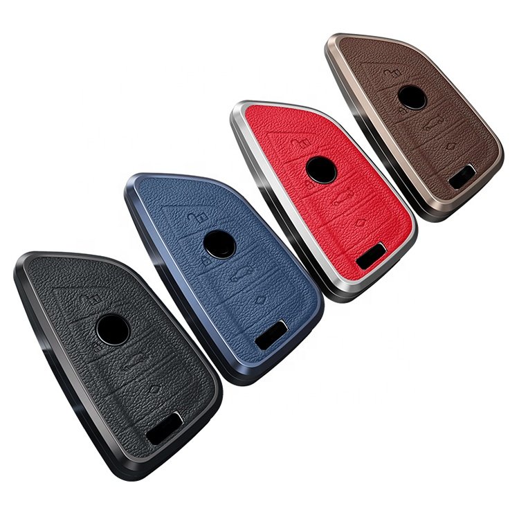 Fashion Car Remote Key Fob Holder Aluminum Alloy Leather Car Key Cover Hot Sale Key Case 2022 New Car Accessories
