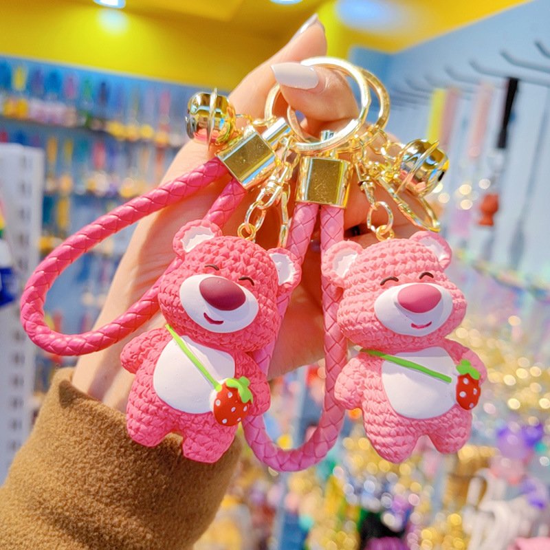 Cartoon Bear Keychain Cute Animal Resin Key Ring Purse Bag Backpack Car Charm Earphone Accessory Children's Day Gift