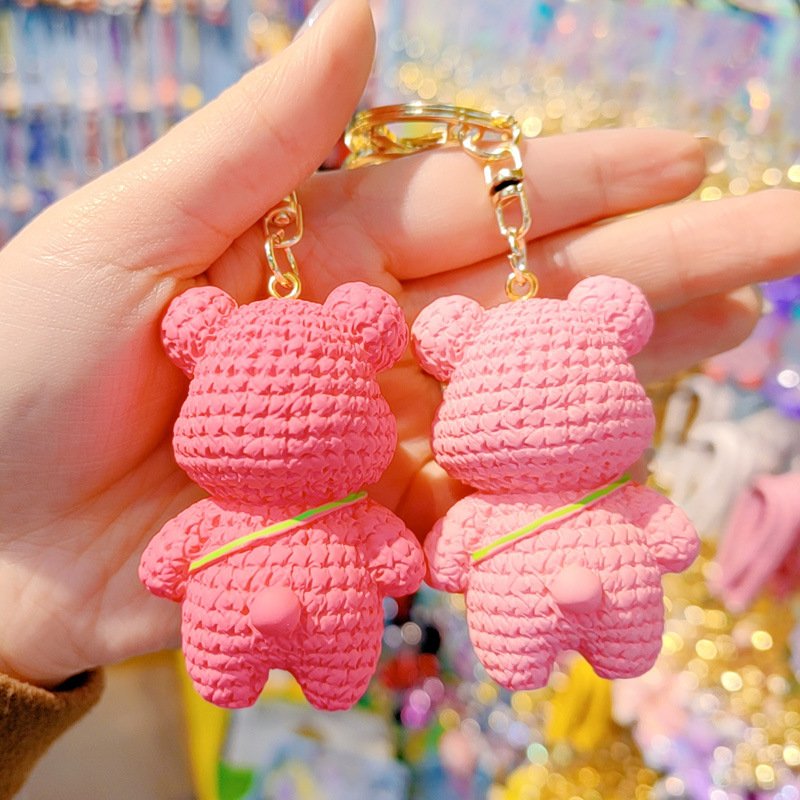 Cartoon Bear Keychain Cute Animal Resin Key Ring Purse Bag Backpack Car Charm Earphone Accessory Children's Day Gift