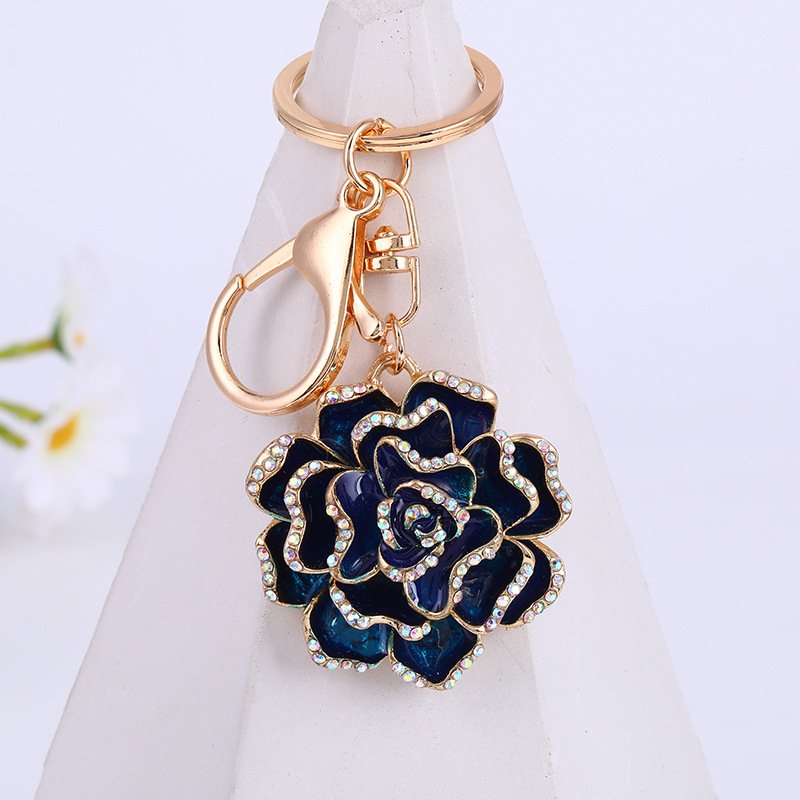 2024 Wholesale Valentines Gifts Rhinestone Rose Pendant Key Chains Zinc Alloy Metal Crystal Flower Keyrings Women Keychains