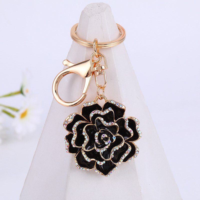 2024 Wholesale Valentines Gifts Rhinestone Rose Pendant Key Chains Zinc Alloy Metal Crystal Flower Keyrings Women Keychains