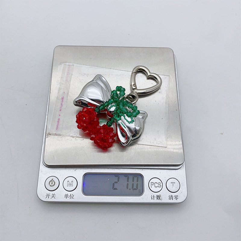 Wholesale Handmade Knitted Crystal Cherry Keychain Metal Bow Keychain Cute Fruit Keychain Bag Pendant
