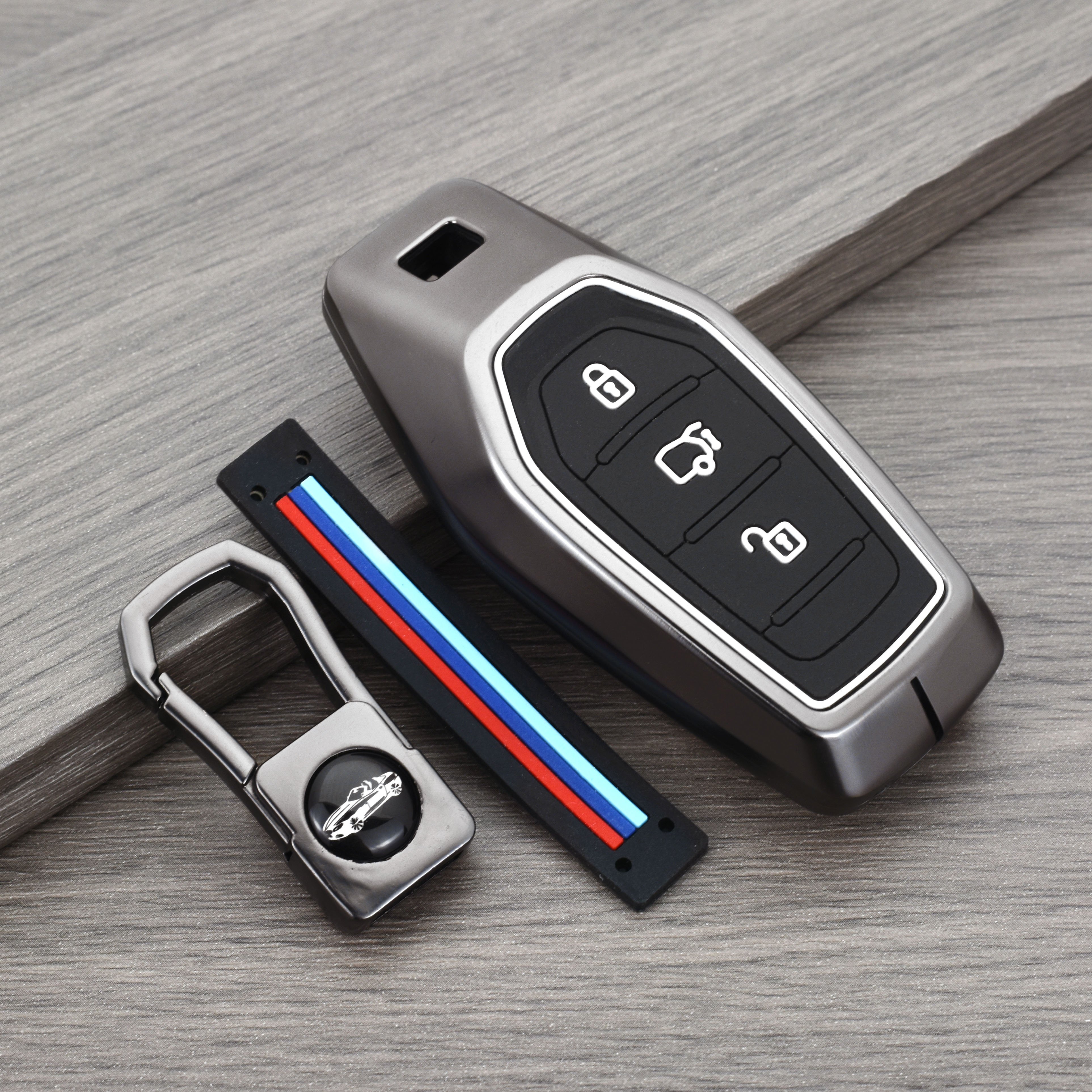 Metal Flip Folding Car Key Cover Case Car Remote Key Fob with Silicone Button Pads Compatible with Mahindra Car Key Accessories