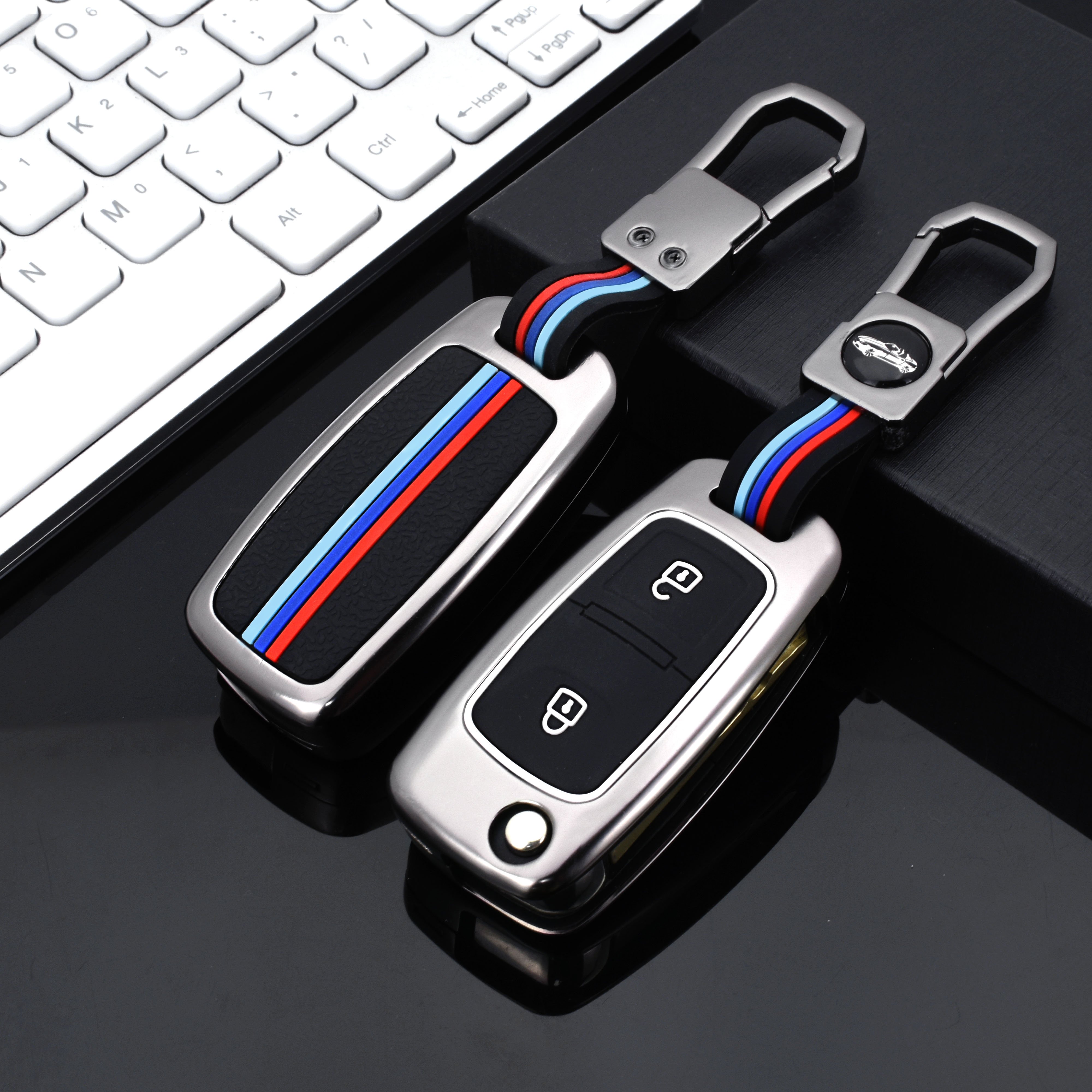 Metal Flip Folding Car Key Cover Case Car Remote Key Fob with Silicone Button Pads Compatible with Mahindra Car Key Accessories