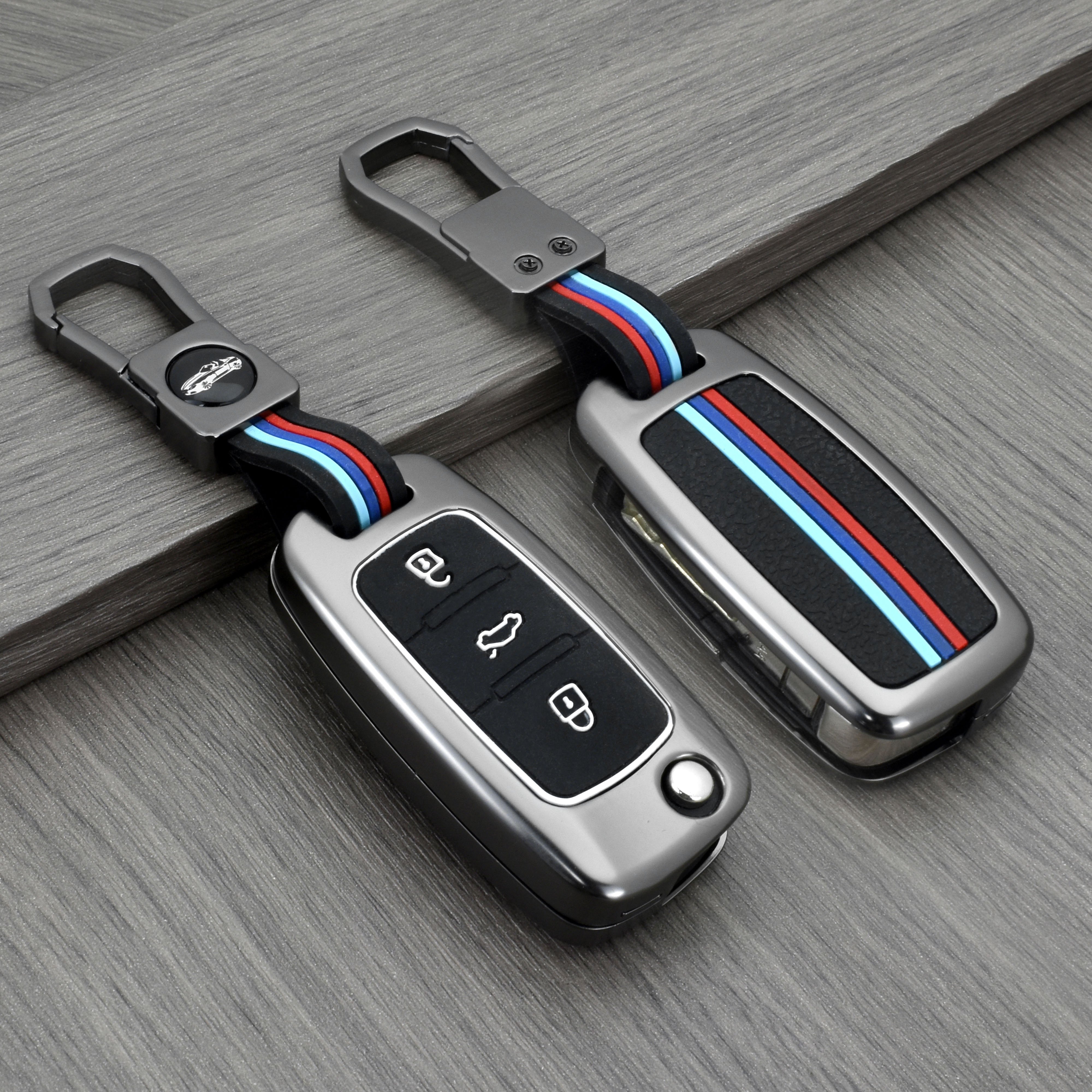 Metal Flip Folding Car Key Cover Case Car Remote Key Fob with Silicone Button Pads Compatible with Mahindra Car Key Accessories