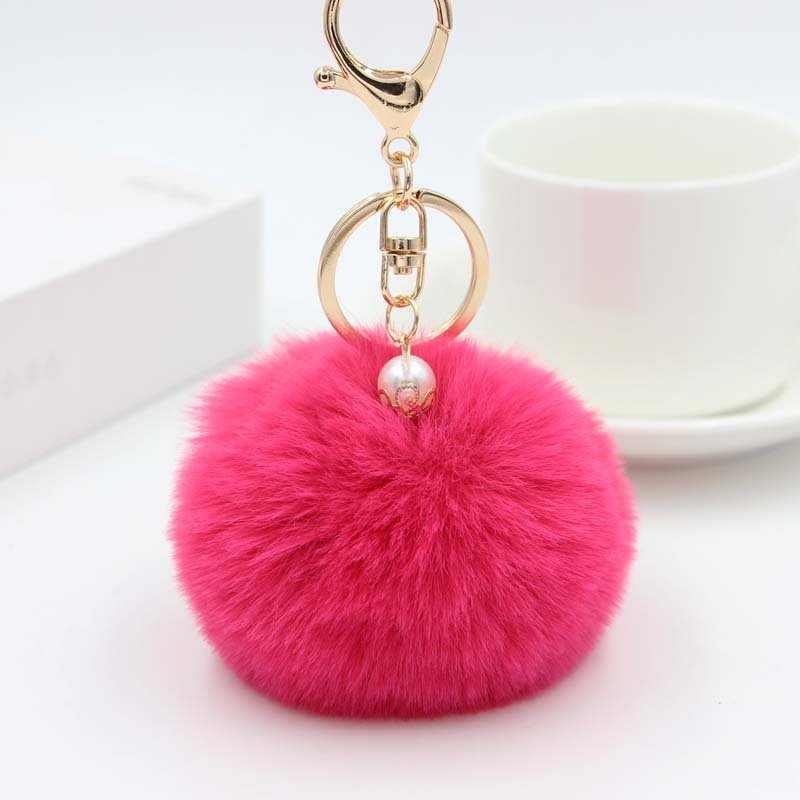 DIY Fashion Multi Color Fur Keychain Ball Key Chain Fluffy Fur Pom Pom Pearl Keychain Car Bag Key Ring