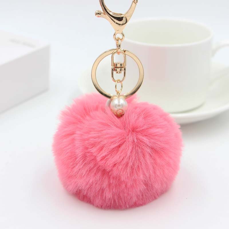 DIY Fashion Multi Color Fur Keychain Ball Key Chain Fluffy Fur Pom Pom Pearl Keychain Car Bag Key Ring