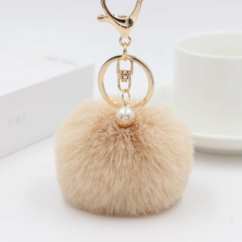 DIY Fashion Multi Color Fur Keychain Ball Key Chain Fluffy Fur Pom Pom Pearl Keychain Car Bag Key Ring