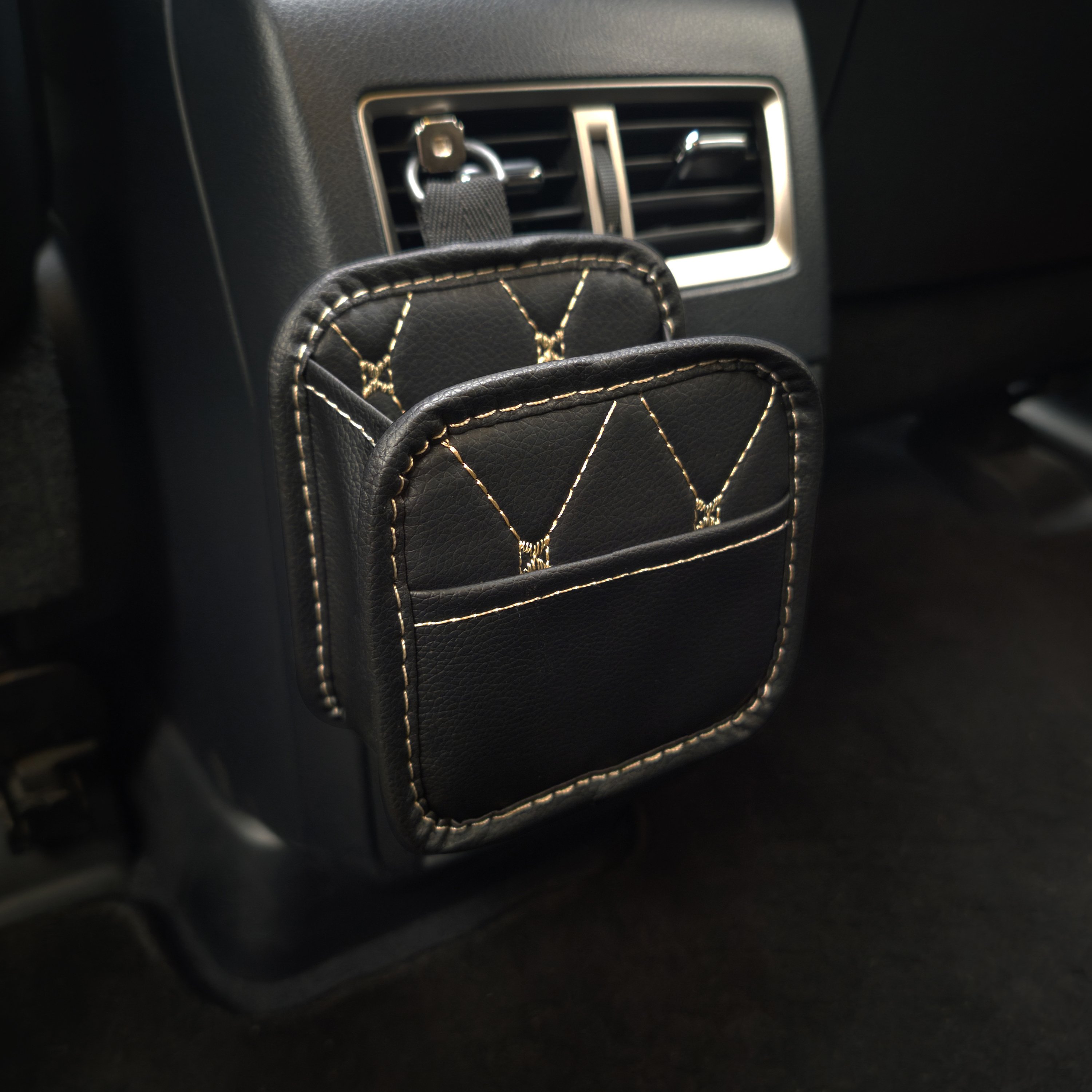 PVC Leather Hanging Car Air Outlet Organizer Bag with Phone Holder Sundries Keys Glasses Storage Bag