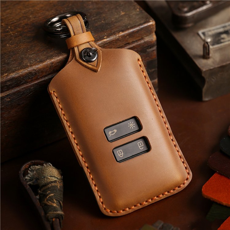 Wholesale Hot Sale Genuine Crazy Horse Leather Car Key Case Cover for Renault Koleos Kadjar 2016-2019 4 Button Auto Accessories