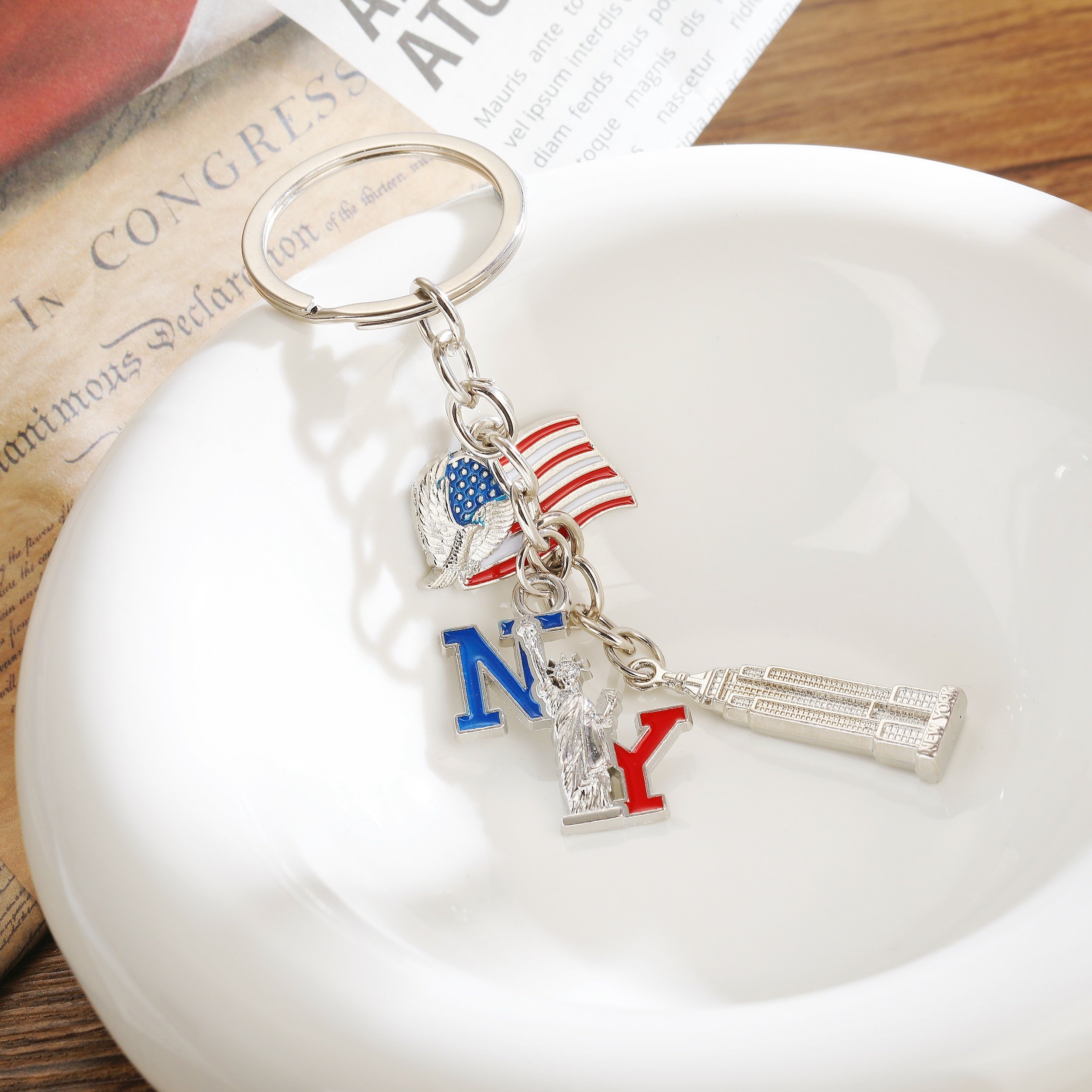 Customized Patriotic Statue of Liberty & Empire State Building Metal Keychain Zinc Alloy