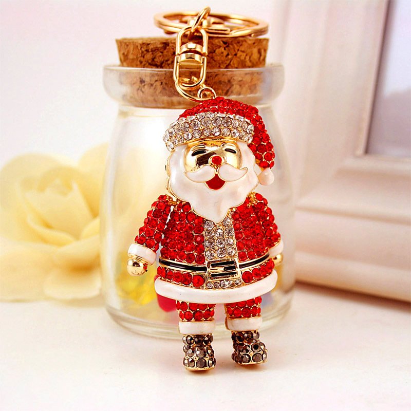 2025 New Arrival Cute Accessories Alloy Rhinestone Santa Car Key Ring Women's Bag Accessories Christmas Pendant Small Gift