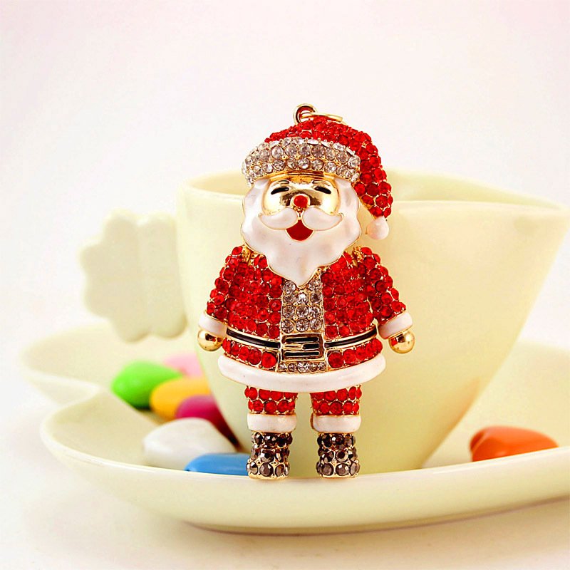 2025 New Arrival Cute Accessories Alloy Rhinestone Santa Car Key Ring Women's Bag Accessories Christmas Pendant Small Gift