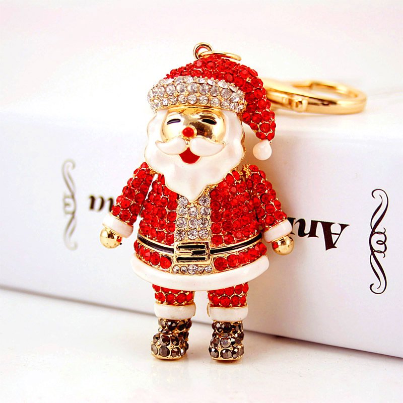 2025 New Arrival Cute Accessories Alloy Rhinestone Santa Car Key Ring Women's Bag Accessories Christmas Pendant Small Gift