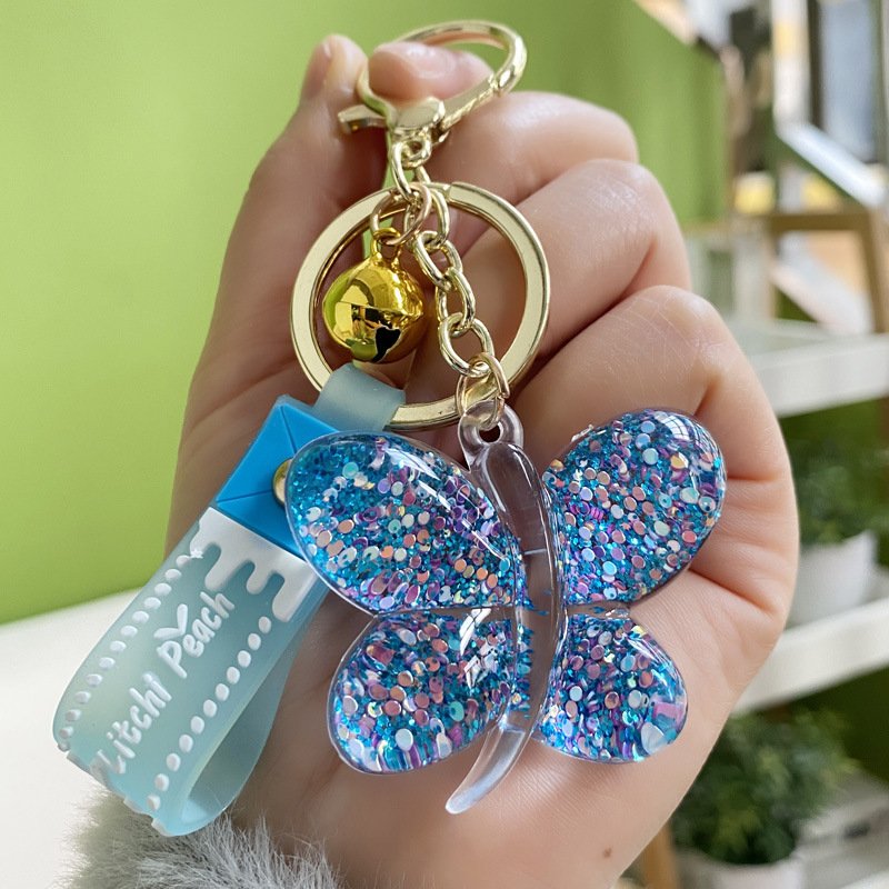 New Acrylic Sequin Butterfly Keychains Creative Car Bag Couple Key Chain Small Pendant Keychain Mobile Phone Chain Accessories
