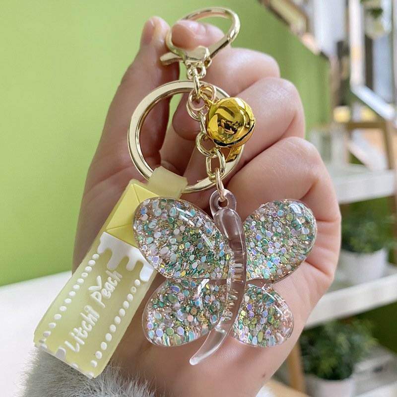 New Acrylic Sequin Butterfly Keychains Creative Car Bag Couple Key Chain Small Pendant Keychain Mobile Phone Chain Accessories