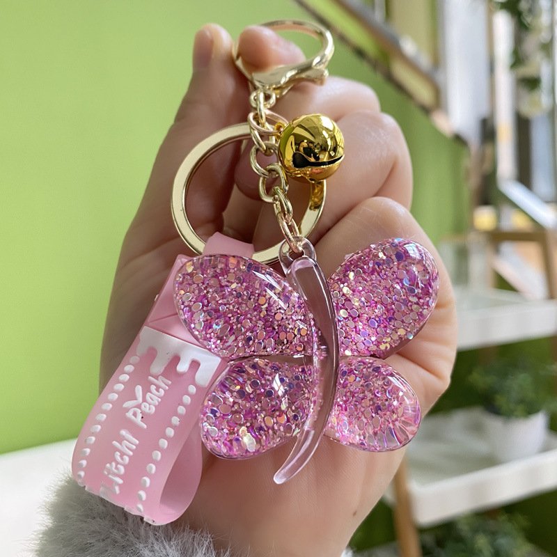 New Acrylic Sequin Butterfly Keychains Creative Car Bag Couple Key Chain Small Pendant Keychain Mobile Phone Chain Accessories