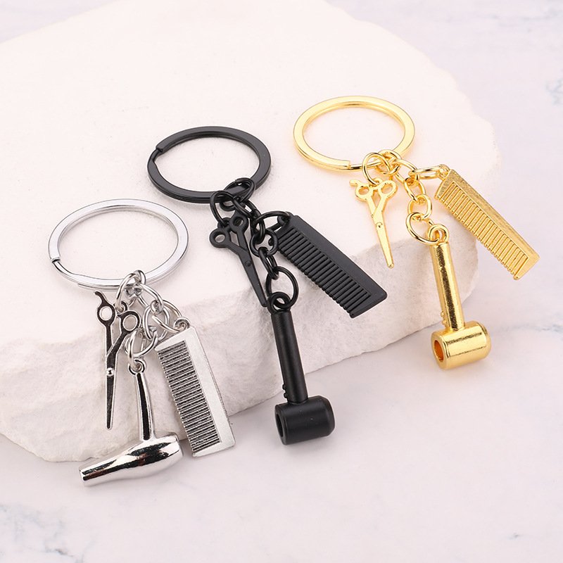 Hot wash scissors blow alloy key chain hair scissors hair dryer comb car key chain pendant
