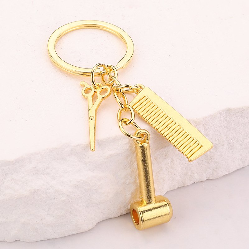 Hot wash scissors blow alloy key chain hair scissors hair dryer comb car key chain pendant