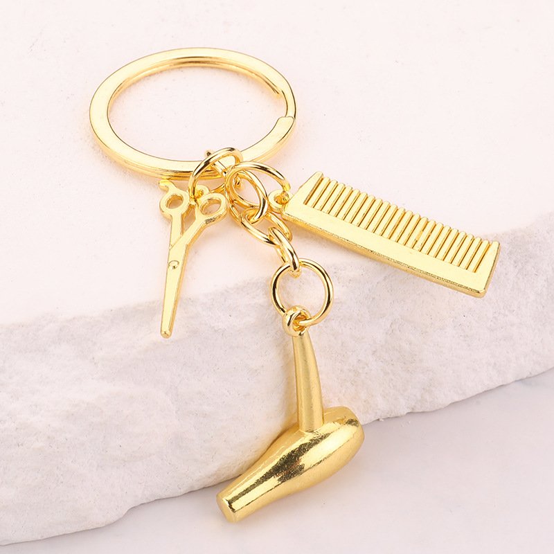 Hot wash scissors blow alloy key chain hair scissors hair dryer comb car key chain pendant