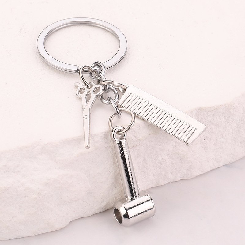 Hot wash scissors blow alloy key chain hair scissors hair dryer comb car key chain pendant