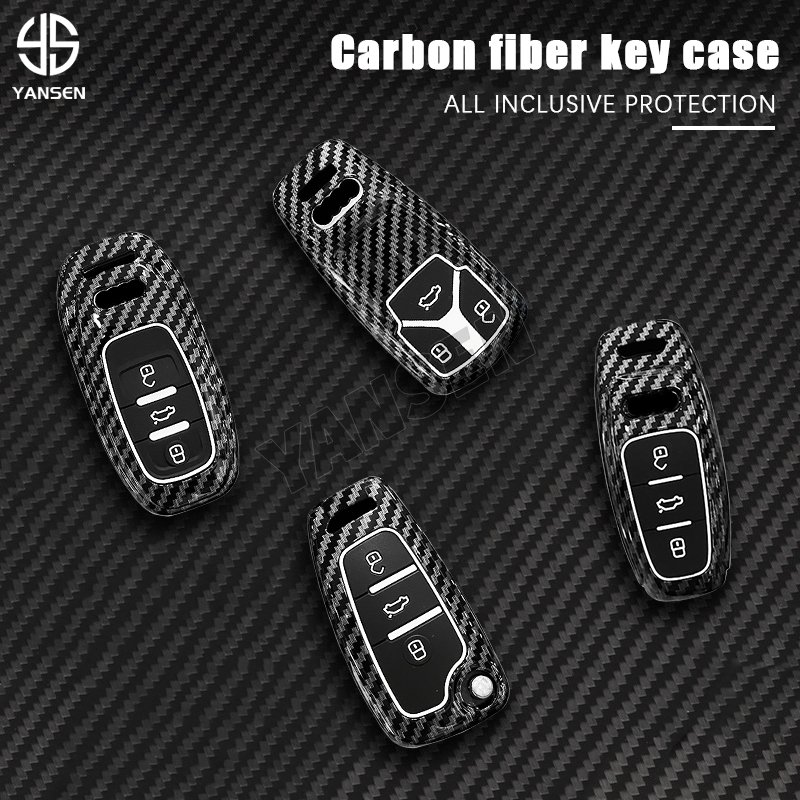 ABS Carbon Fiber Car Key Case Cover Protector For Audi A3 A4 A5 A5 A6 A8 C5 C6 8L 8P B6 B7 B8 RS3 Q3 Q7 TT 8V