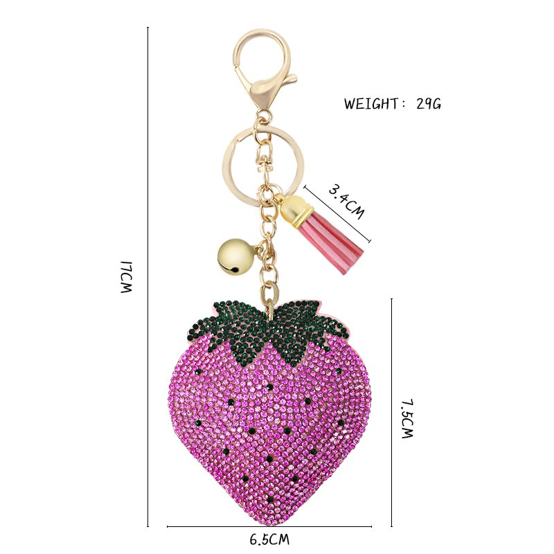 New Korean Velvet Rhinestone Strawberry Fruit Series Keychain Pendant Bell Tassel Accessories Car Key Bag Charm