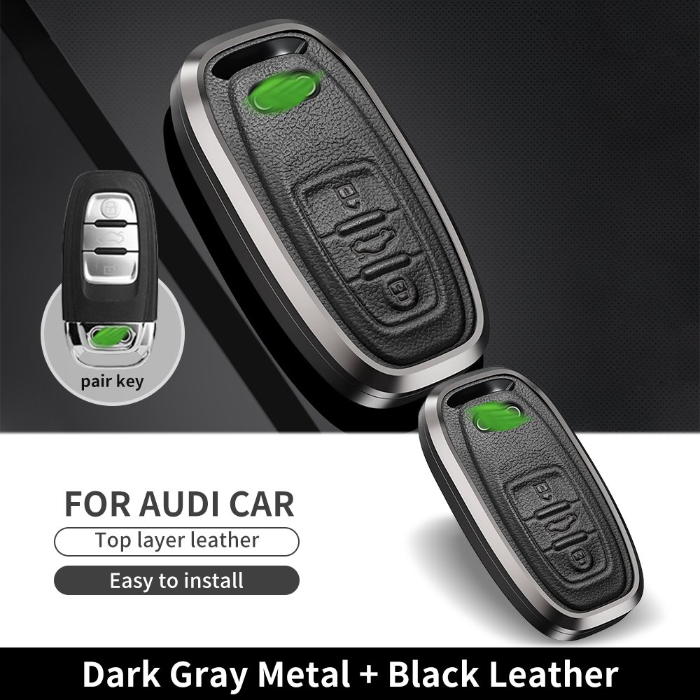 Audi A6 A7 A8 E-tron Q5 Q8 C8 D5 Car Key Case For Metal Leather Remote Car Key Cover with Keychain
