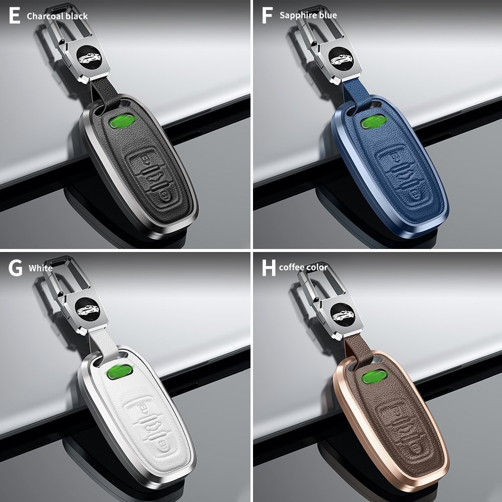 Audi A6 A7 A8 E-tron Q5 Q8 C8 D5 Car Key Case For Metal Leather Remote Car Key Cover with Keychain