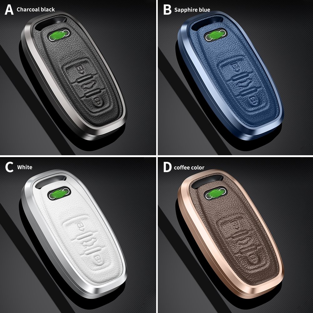 Audi A6 A7 A8 E-tron Q5 Q8 C8 D5 Car Key Case For Metal Leather Remote Car Key Cover with Keychain