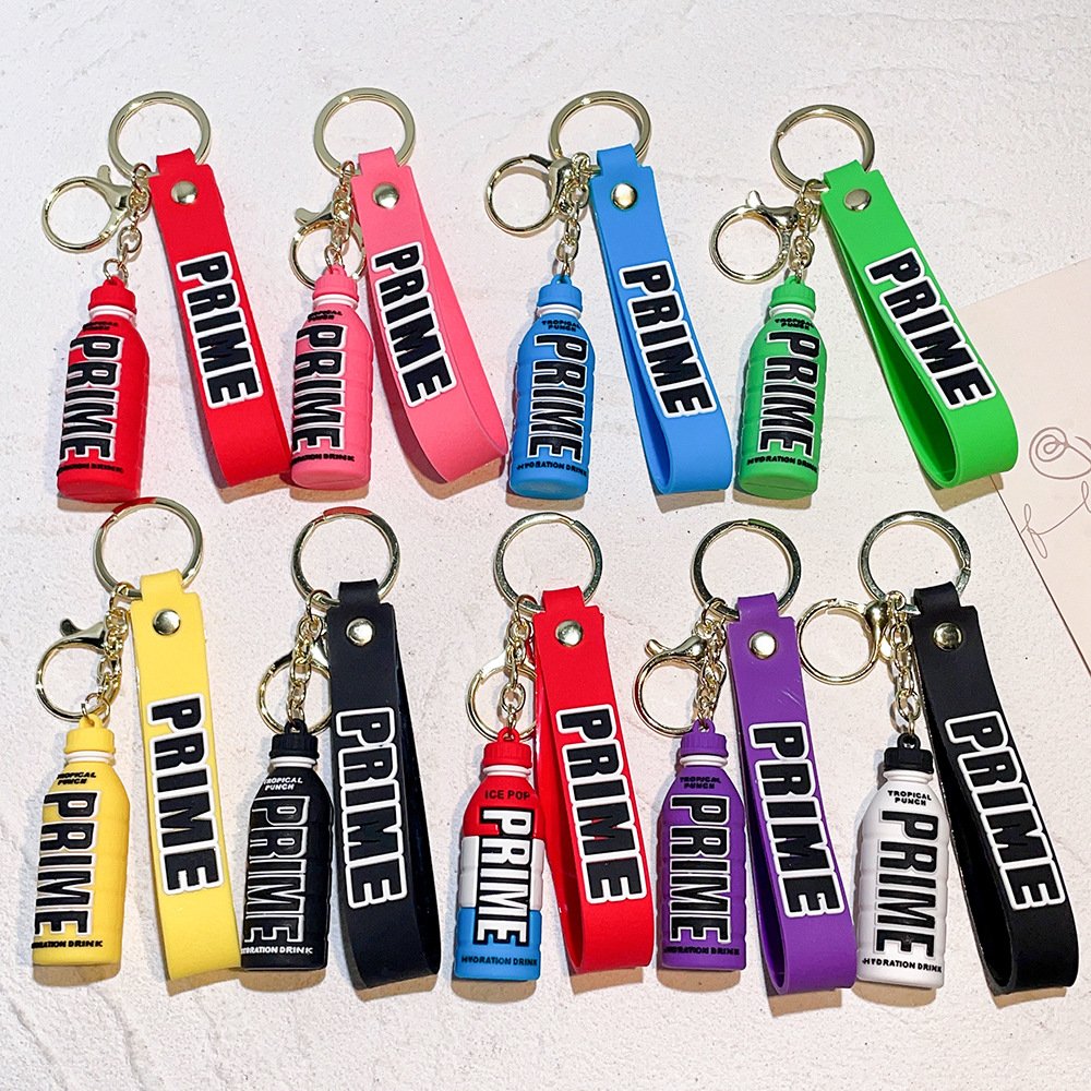 Hot Selling Prime Pvc Cartoon 3d Silicon Key Chain Gift Ornament Car Bag Pendant 3d Rubber Prime Drink Keychain