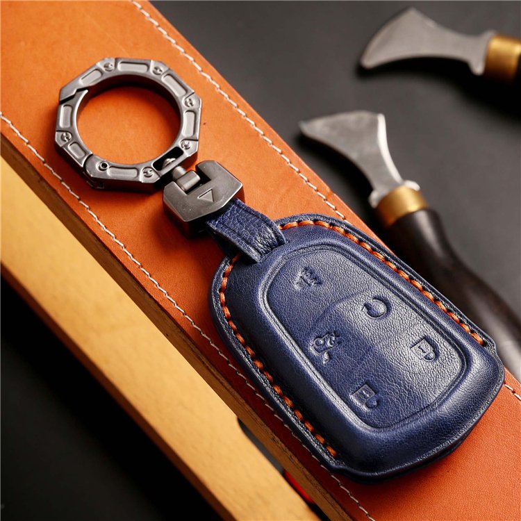 Handmade Genuine Leather Car Key Case Cover for Cadillac Escalade CTS SRX XT5 ATS STS and CT6 Smart Car Key Fob Shell Case