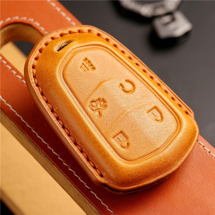 Handmade Genuine Leather Car Key Case Cover for Cadillac Escalade CTS SRX XT5 ATS STS and CT6 Smart Car Key Fob Shell Case