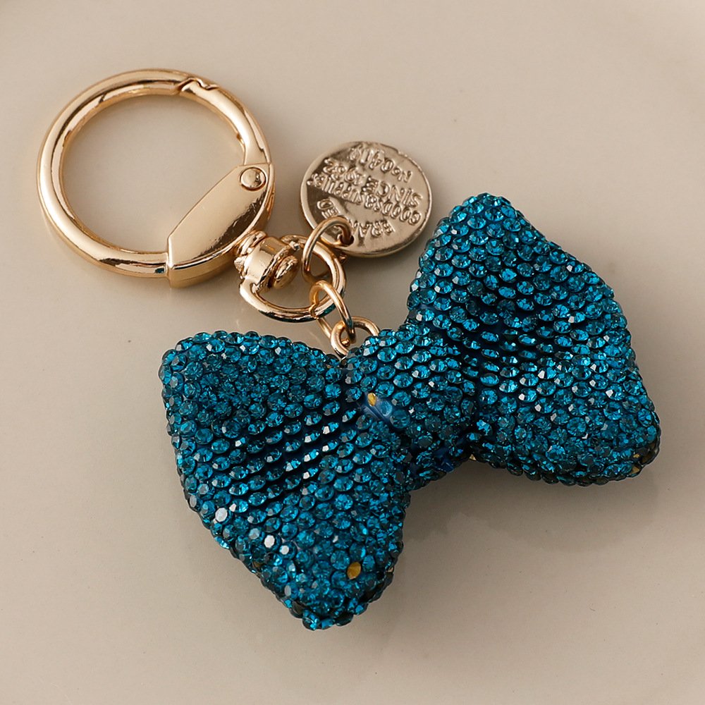 2023 New Design Women Shiny Rhinestone Handbag Decoration Gold Plated Keyring Car Key Accessories Cute Crystal Bow Keychains