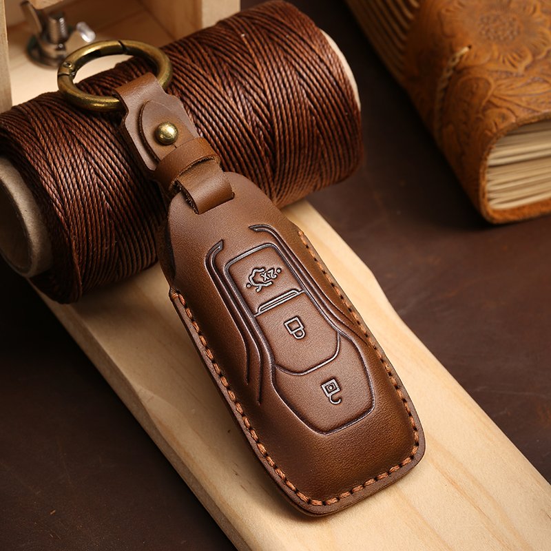 Leather Cover Case Keychain For Ford Focus 3 4 ST Mondeo 5 MK5 Fiesta Ecosport Kuga MK3 MK4 Key Shell Holder