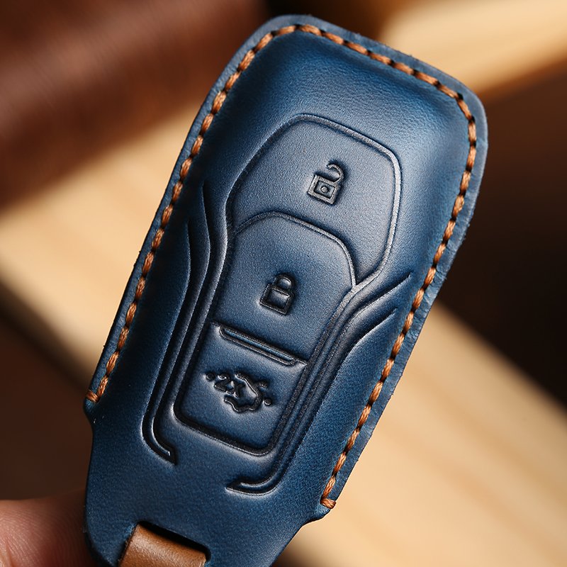 Leather Cover Case Keychain For Ford Focus 3 4 ST Mondeo 5 MK5 Fiesta Ecosport Kuga MK3 MK4 Key Shell Holder