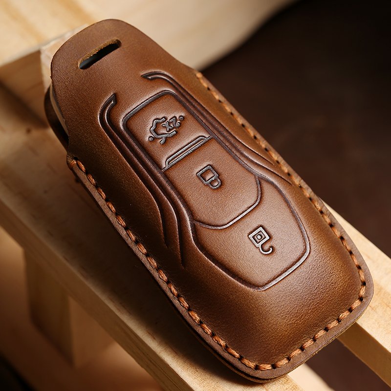 Leather Cover Case Keychain For Ford Focus 3 4 ST Mondeo 5 MK5 Fiesta Ecosport Kuga MK3 MK4 Key Shell Holder