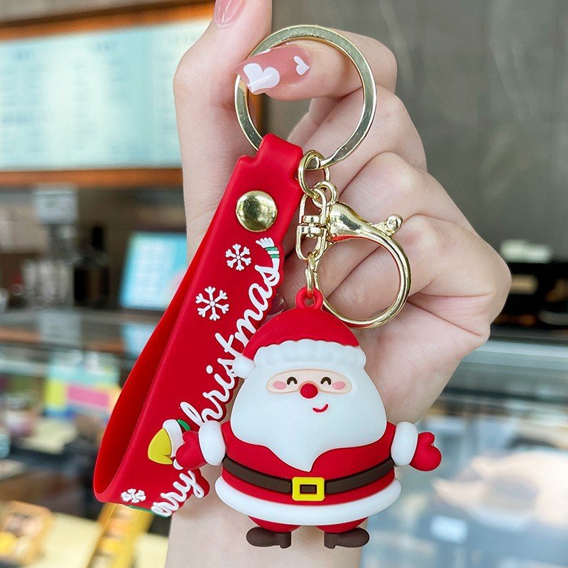 Christmas Newest Soft Glue Santa Claus Keychain Plastic Keyring Jewelry Accessories Couple Charms For Car Bag Purse Handbag