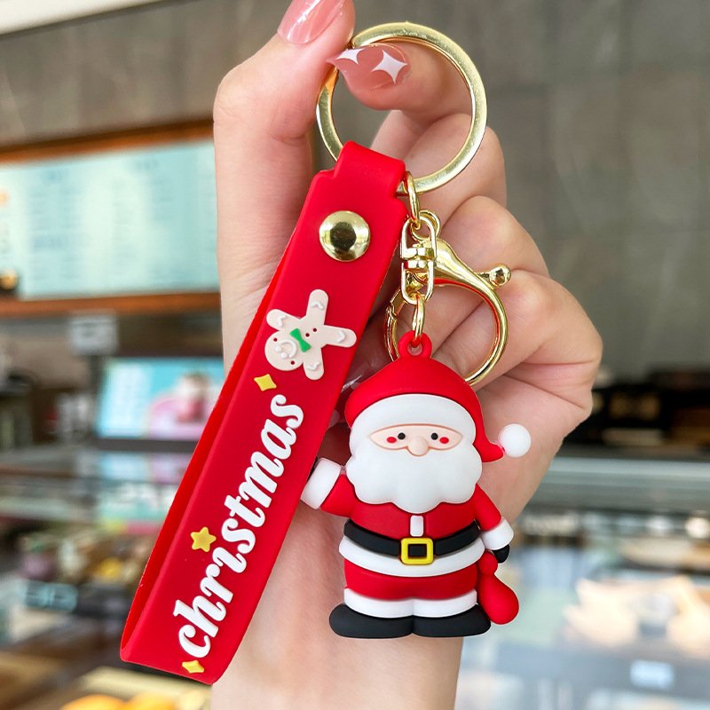 Christmas Newest Soft Glue Santa Claus Keychain Plastic Keyring Jewelry Accessories Couple Charms For Car Bag Purse Handbag