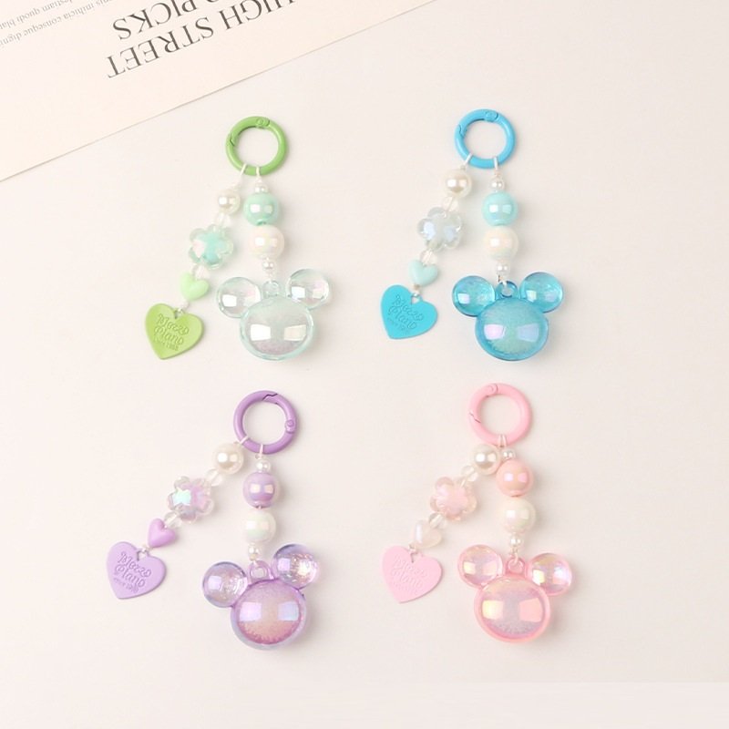 HOT New design Cute rainbow keychain Heart shape bow pendant keychain fashion rabbit key for lady bag car key pendant