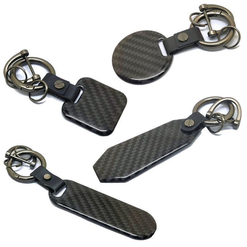 Metal Custom Round Car Keychain Leather Key Ring Keychain Accessories Stainless Steel Carbon Fiber Keychain