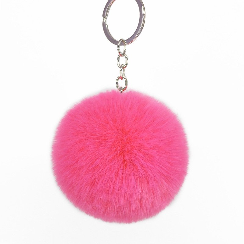 2024 new cheap high quality low MOQ Wholesale Custom 8cm Faux Rabbit Fur Furry Ball Pom Pom key chains holder car decoration