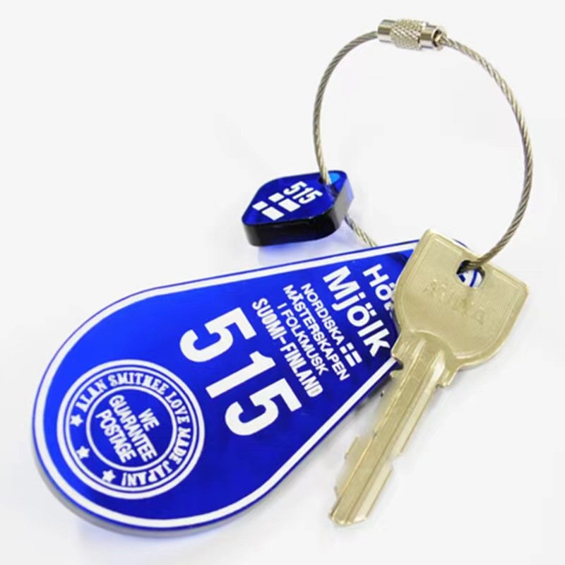 ABS glitter key chain custom logo Charms Key tags promotion blank plastic Retro vintage motel room hotel keychain pendant
