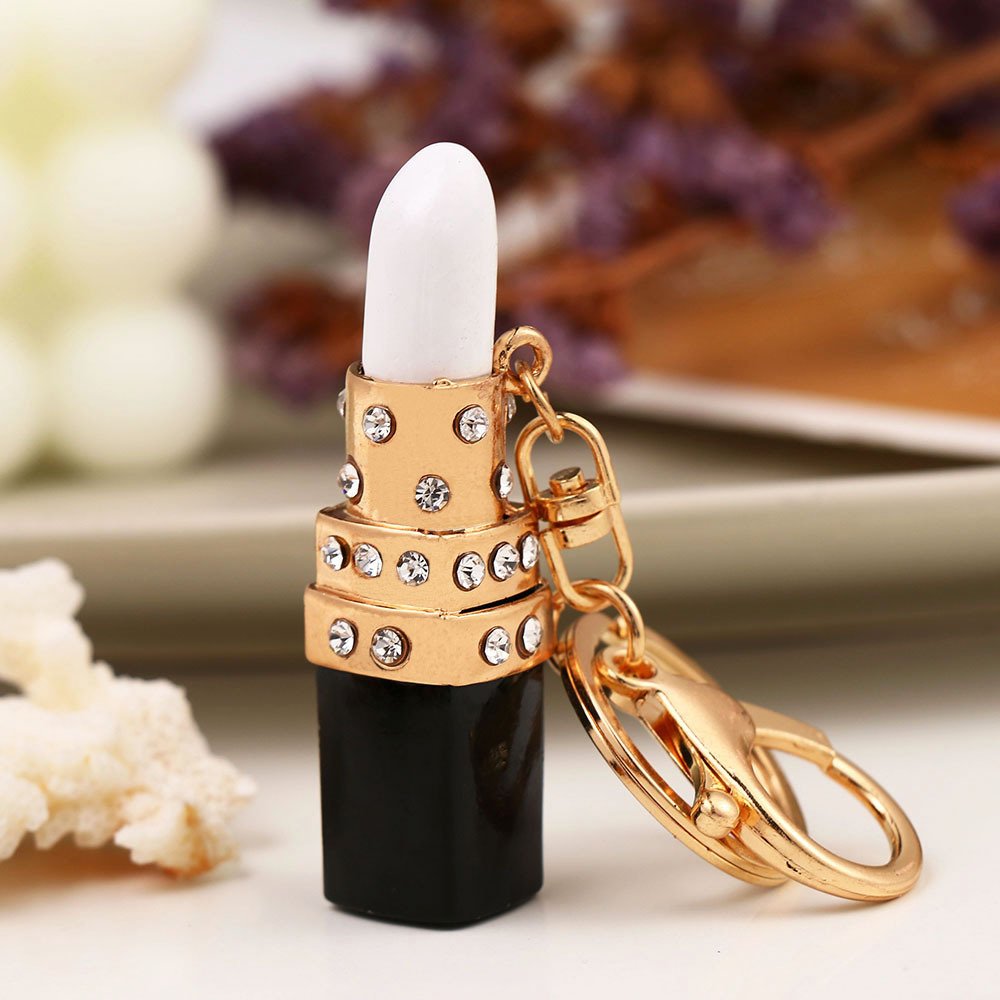 High Quality Zinc Alloy Diamond Gold Stainless Steel Metal Fob Lipstick Case Keychain Accessories For Girls